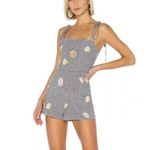 Lovers + Friends Dash Black/white gingham Beaded Fruit Embroidery Romper Size M